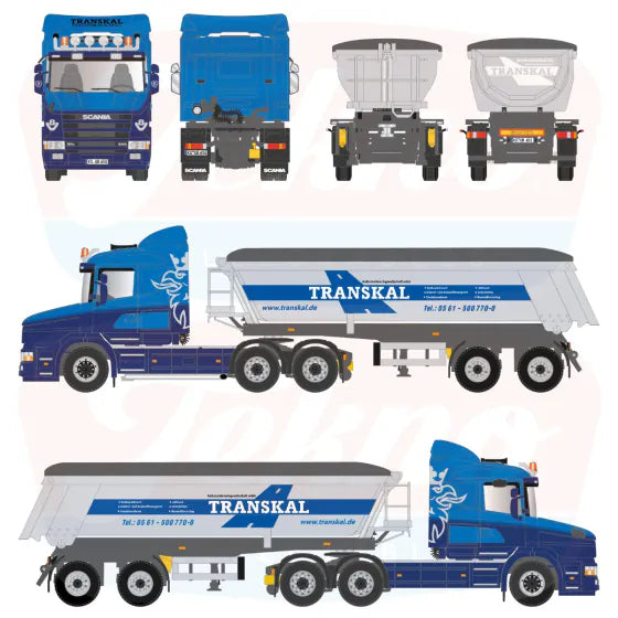 Tekno Scania 164G Torpedo 6x4 com Semirreboque Basculante 2 Eixos Meiller Transkal